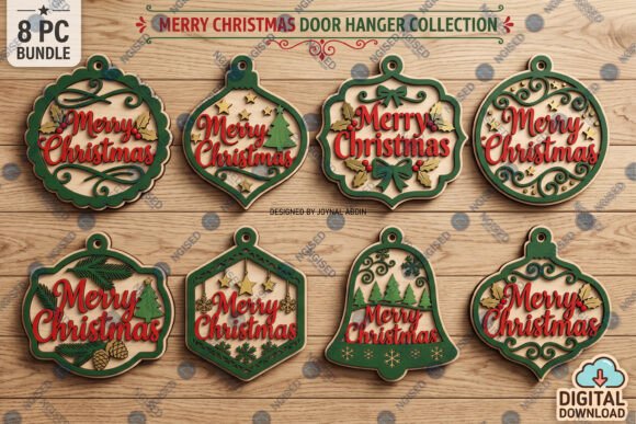 Merry Christmas Door Hanger SVG Bundle laser cut file