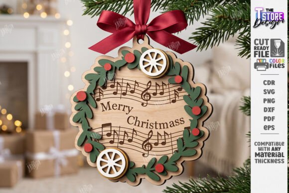 Musical Notes Christmas Ornament Laser (Design 2) laser cut file