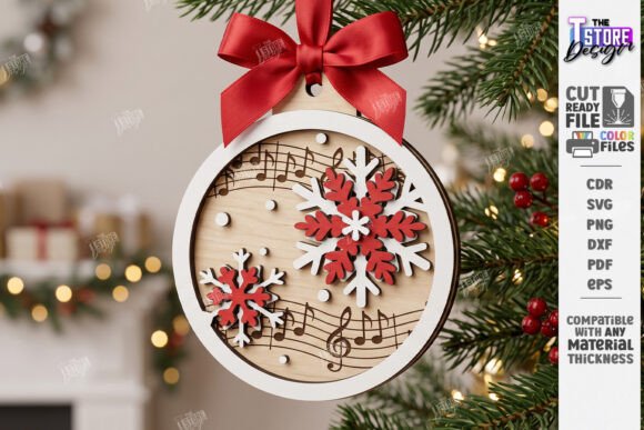 Musical Notes Christmas Ornament Laser (Design 3) laser cut file