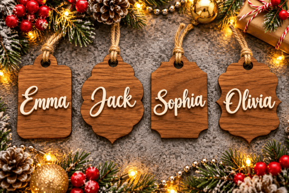Personalized Christmas Tag Laser Cut Set (Design 1) laser cut file