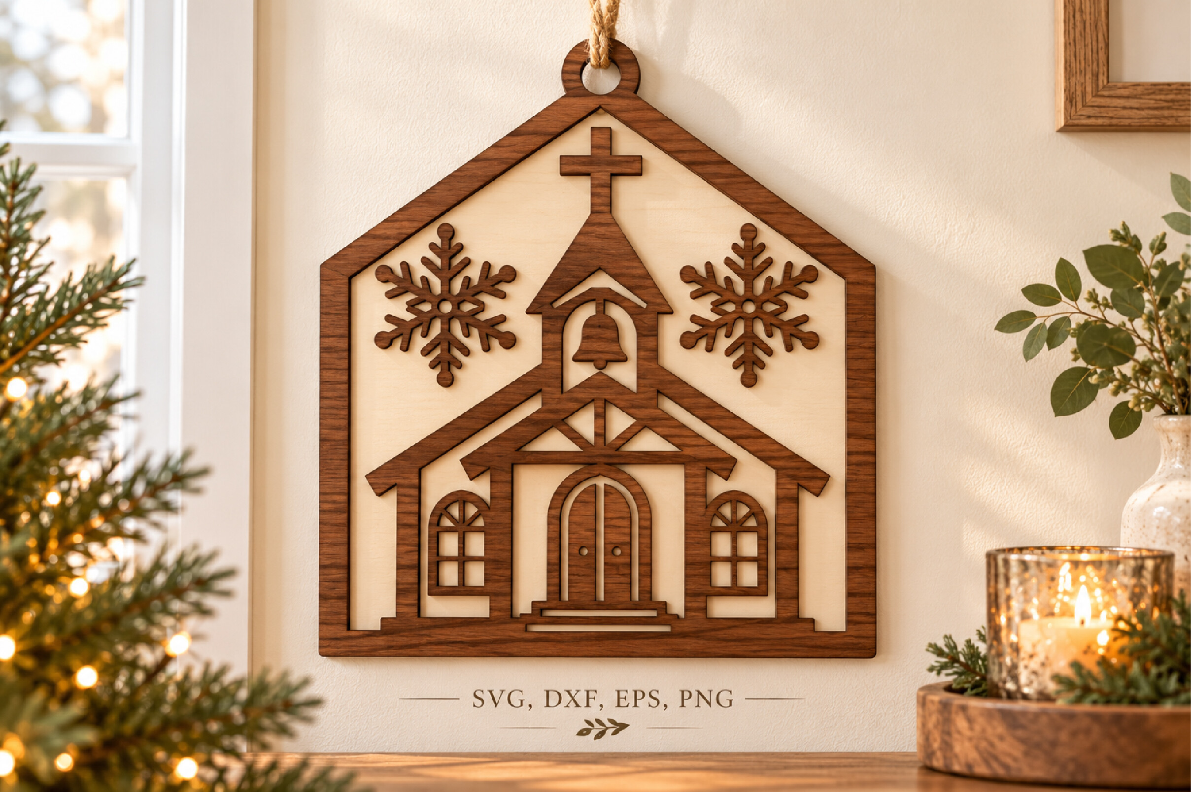 Rustic Christmas Church Laser Cut SVG · Creative Fabrica