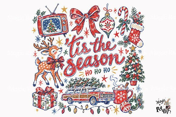 Tis the Season Retro Christmas PNG