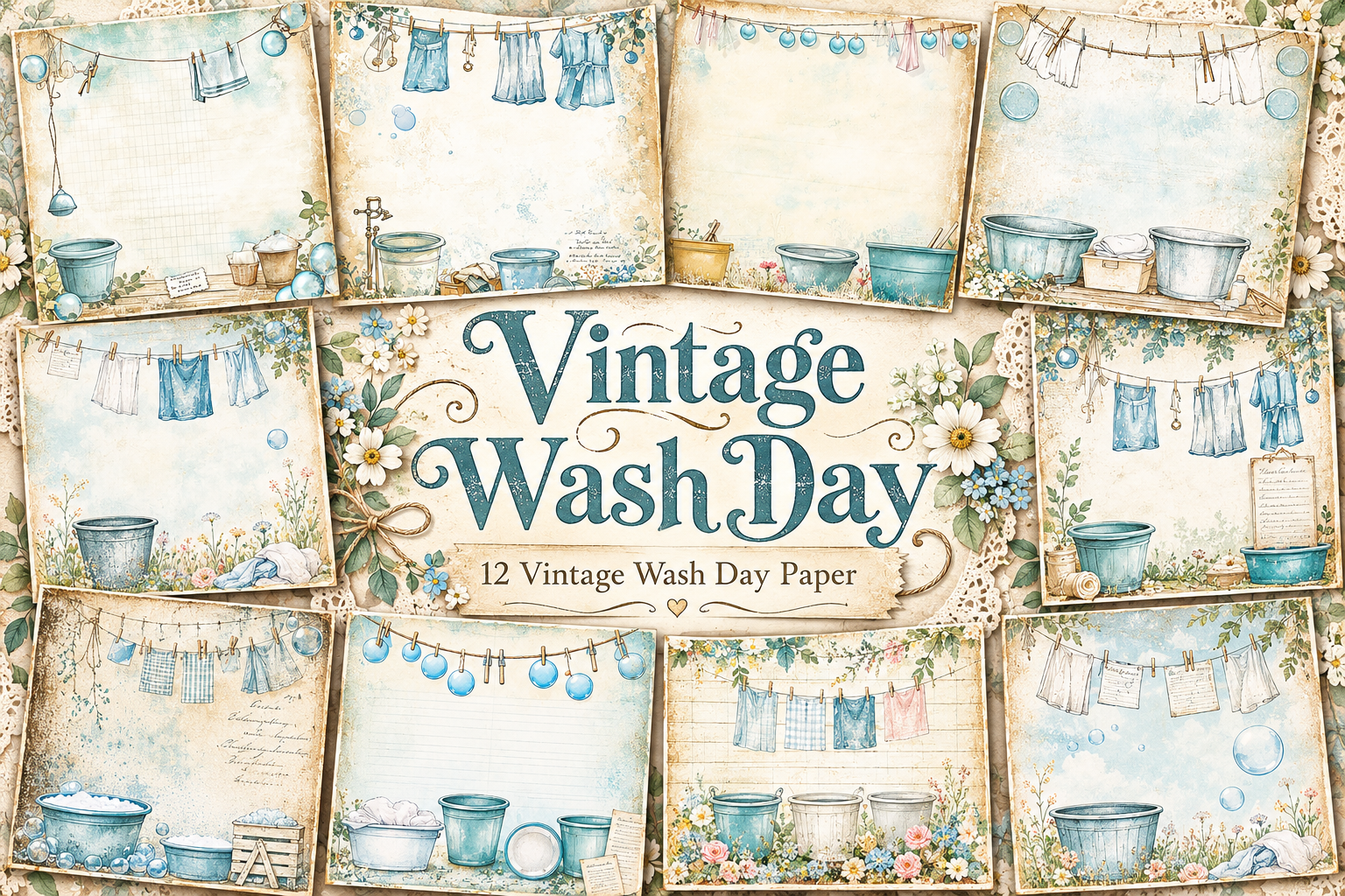 Vintage Wash Day Graphic by DigiArt · Creative Fabrica