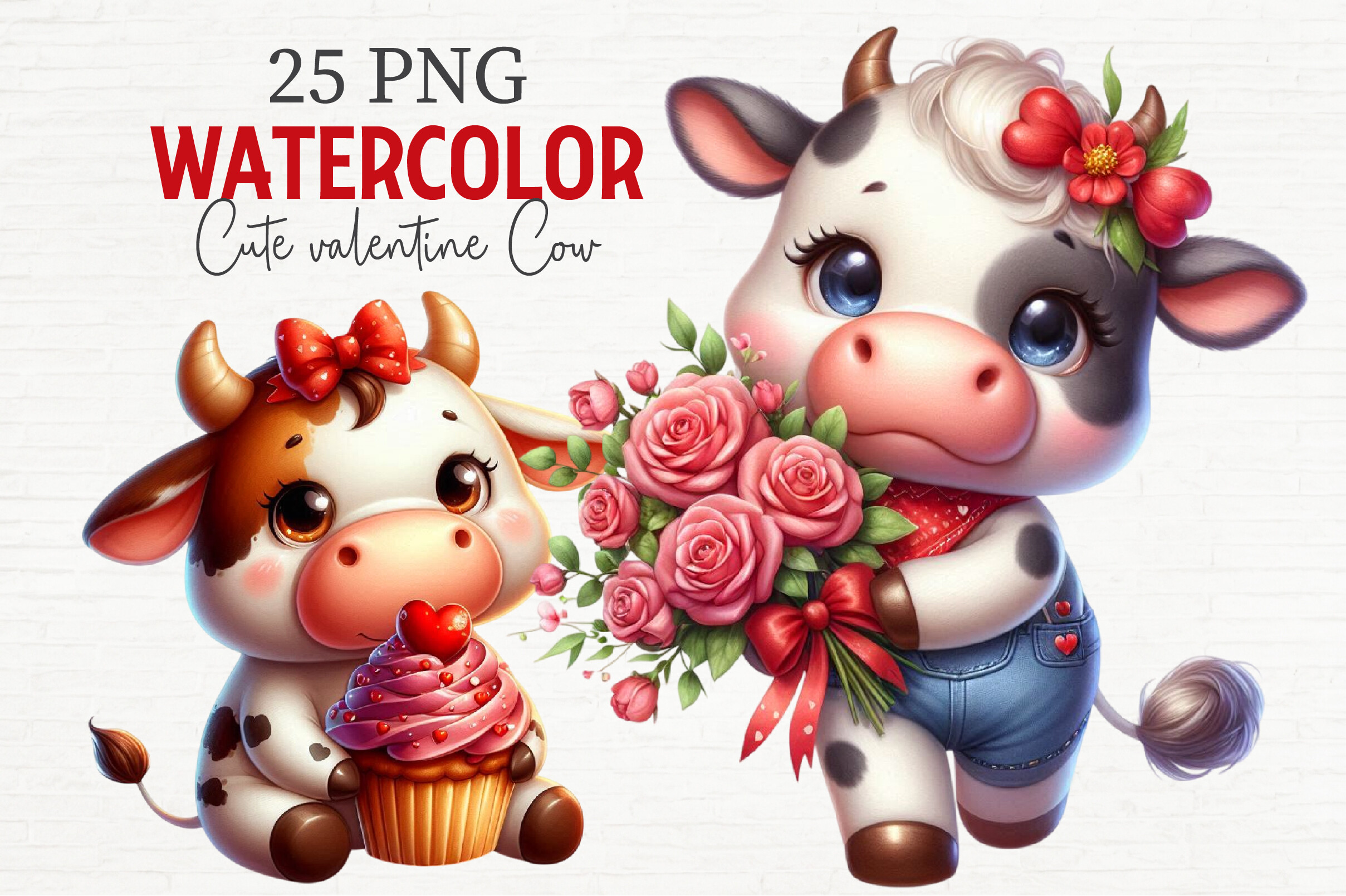 Watercolor Valentine Cow Clipart Graphic by NexaArt · Creative Fabrica