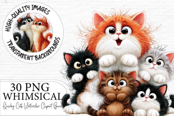 Whimsical Cats Watercolor Clipart