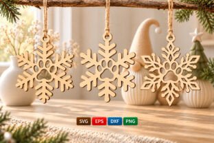 Snowflake Font Numbers Wooden Paw Print Snowflake Laser Cut · Creative Fabrica