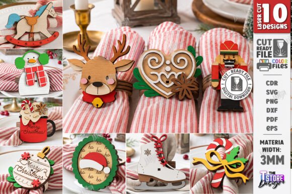 3D Christmas Napkin Rings Laser Bundle laser cut file
