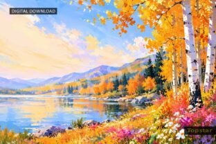 Autumn Lake Fall Landscape Background Graphic by Topstar · Creative Fabrica
