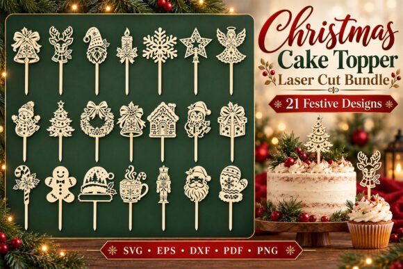 Christmas Cake Topper Laser Cut Bundle laser cut file