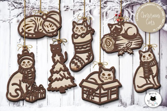 Christmas Cat Ornament Laser Cut Decor laser cut file