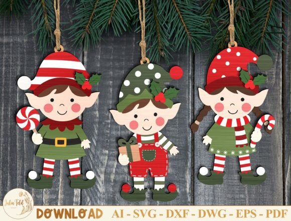 Christmas Elf Ornament SVG Bundle laser cut file