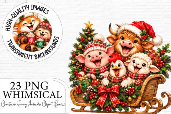 Christmas Funny Animals Clipart Bundle