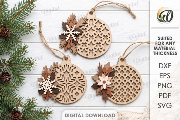 Christmas Ornaments Laser Cut (Design 1) laser cut file