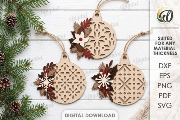 Christmas Ornaments Laser Cut (Design 3) laser cut file