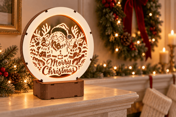 Christmas Santa and Reindeer LED Lamp laser cut file