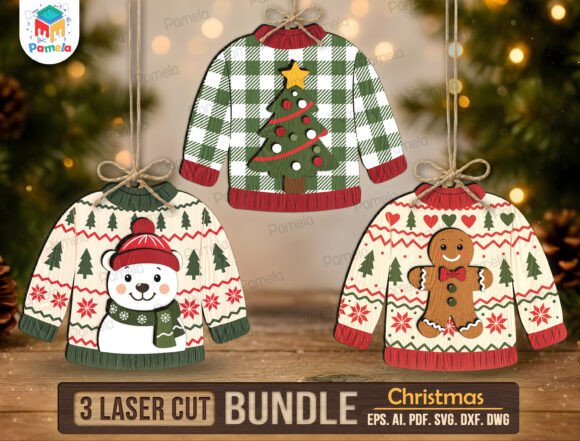 Christmas Sweater Ornament SVG Bundle (Design 1) laser cut file