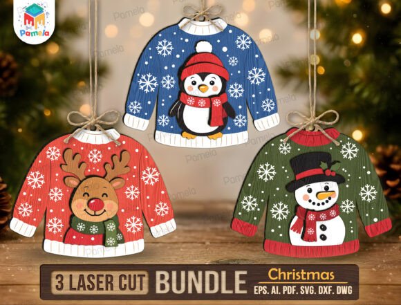 Christmas Sweater Ornament SVG Bundle (Design 2) laser cut file