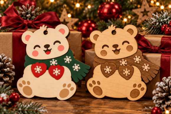 Cute Christmas Bear Laser Cut SVG laser cut file