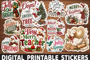 Cute Christmas Tree Goose Hat Stickers Graphic by Lazy Cow · Creative ...