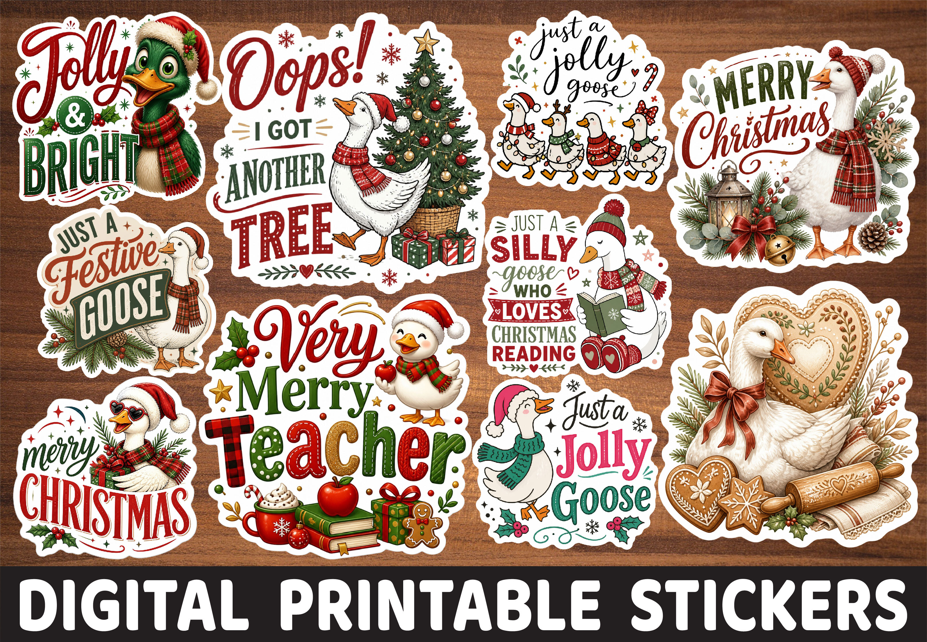 Cute Christmas Tree Goose Hat Stickers Graphic by Lazy Cow · Creative ...