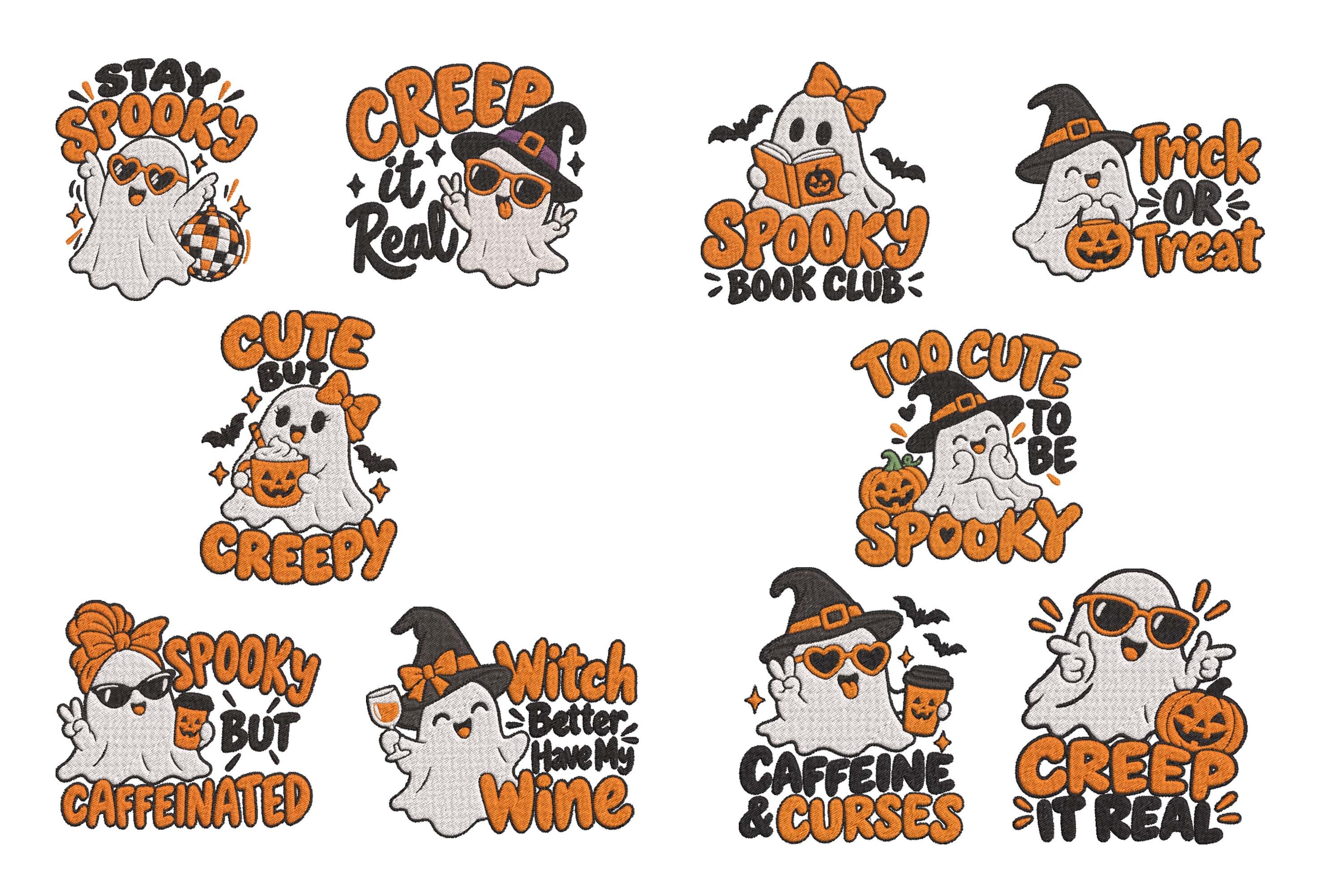 Cute Halloween Ghost Funny Sayings Set · Creative Fabrica