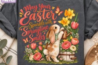 Eastery Drawings Easter Bunny PNG, Spring Floral Sublimat Graphic by Craft Palette ...
