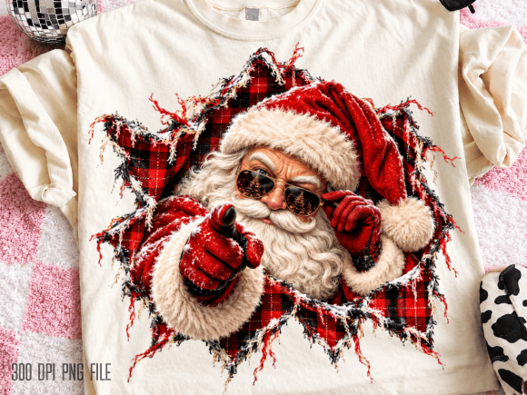 Faux Fabric Ripped Christmas Santa Face