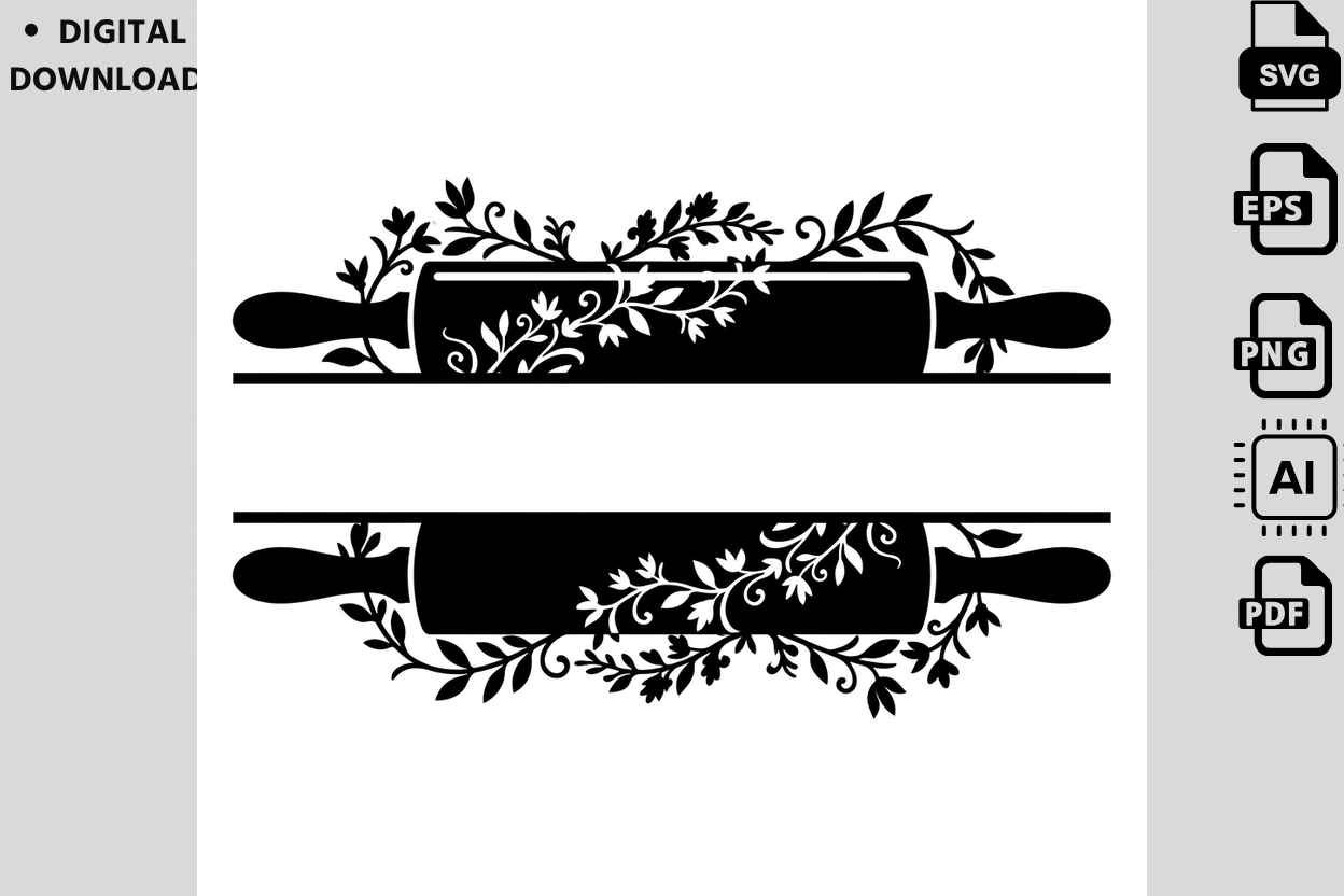 Zone Template Cursive Floral Rolling Pin Split Monogram SVG Graphic by Kids_Zone · Creative ...