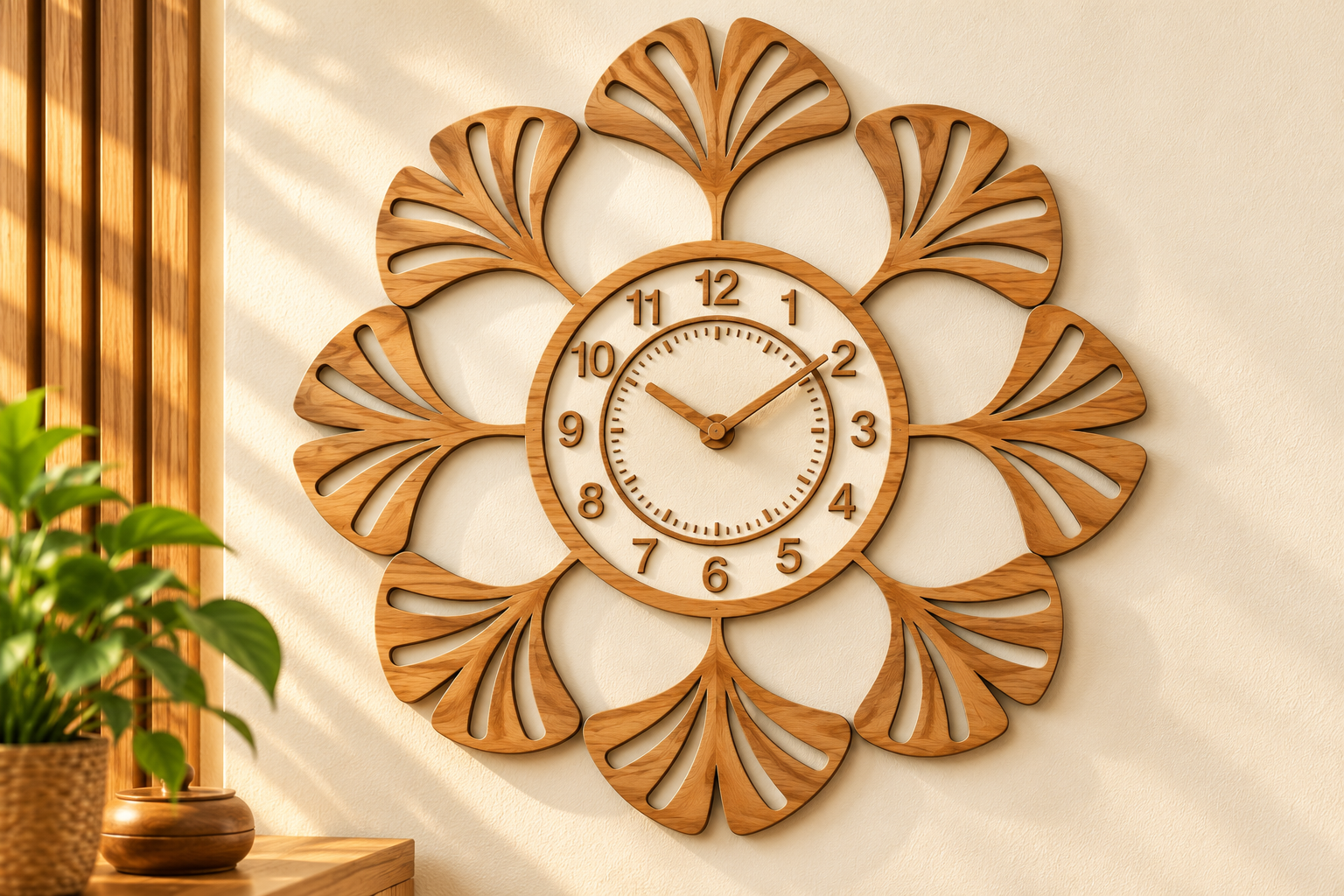 Floral Wooden Wall Clock Design · Creative Fabrica