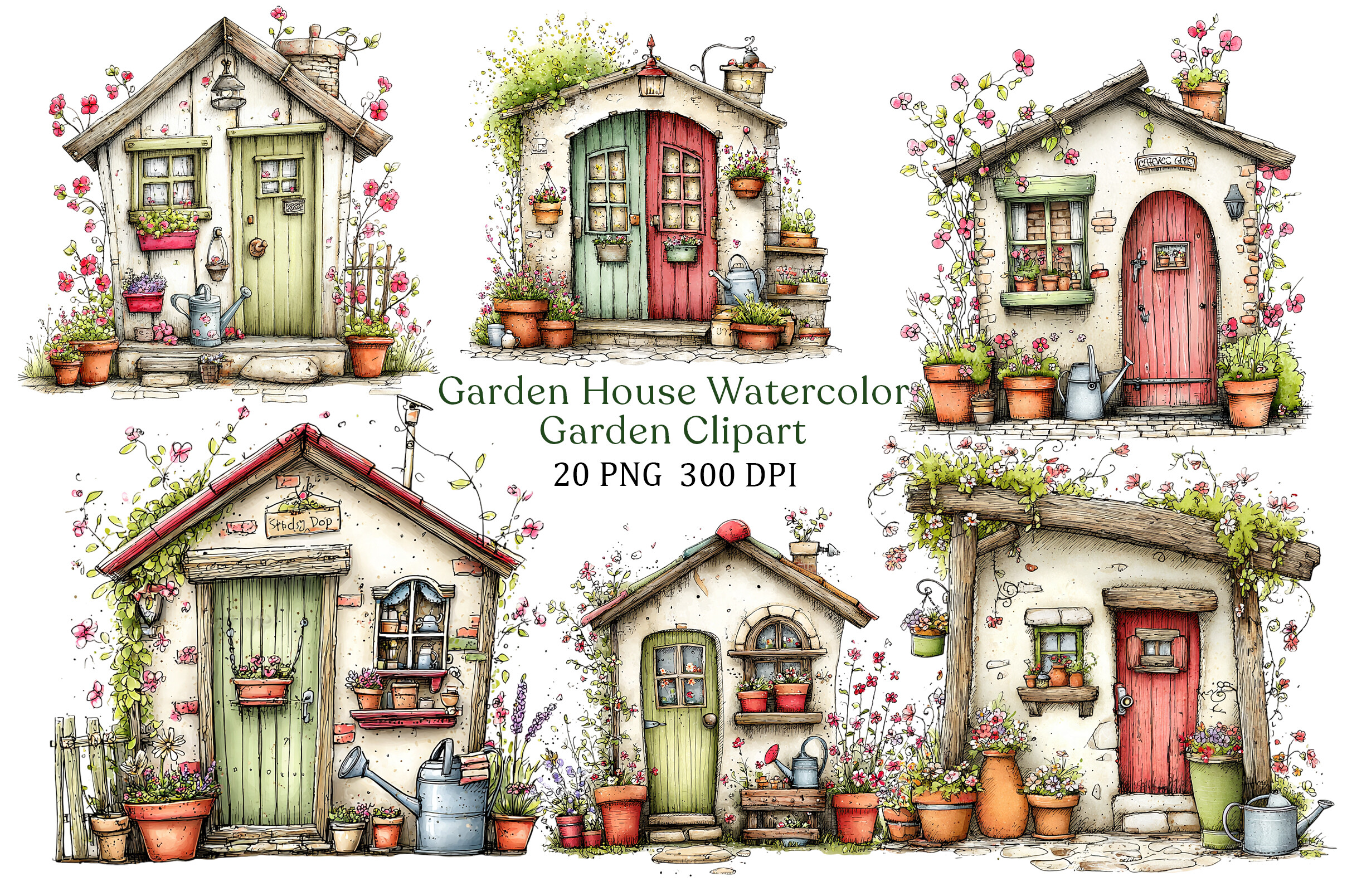 Zone Template Cursive Garden House Watercolor Clipart PNG Graphic by PLAY ZONE · Creative Fabrica