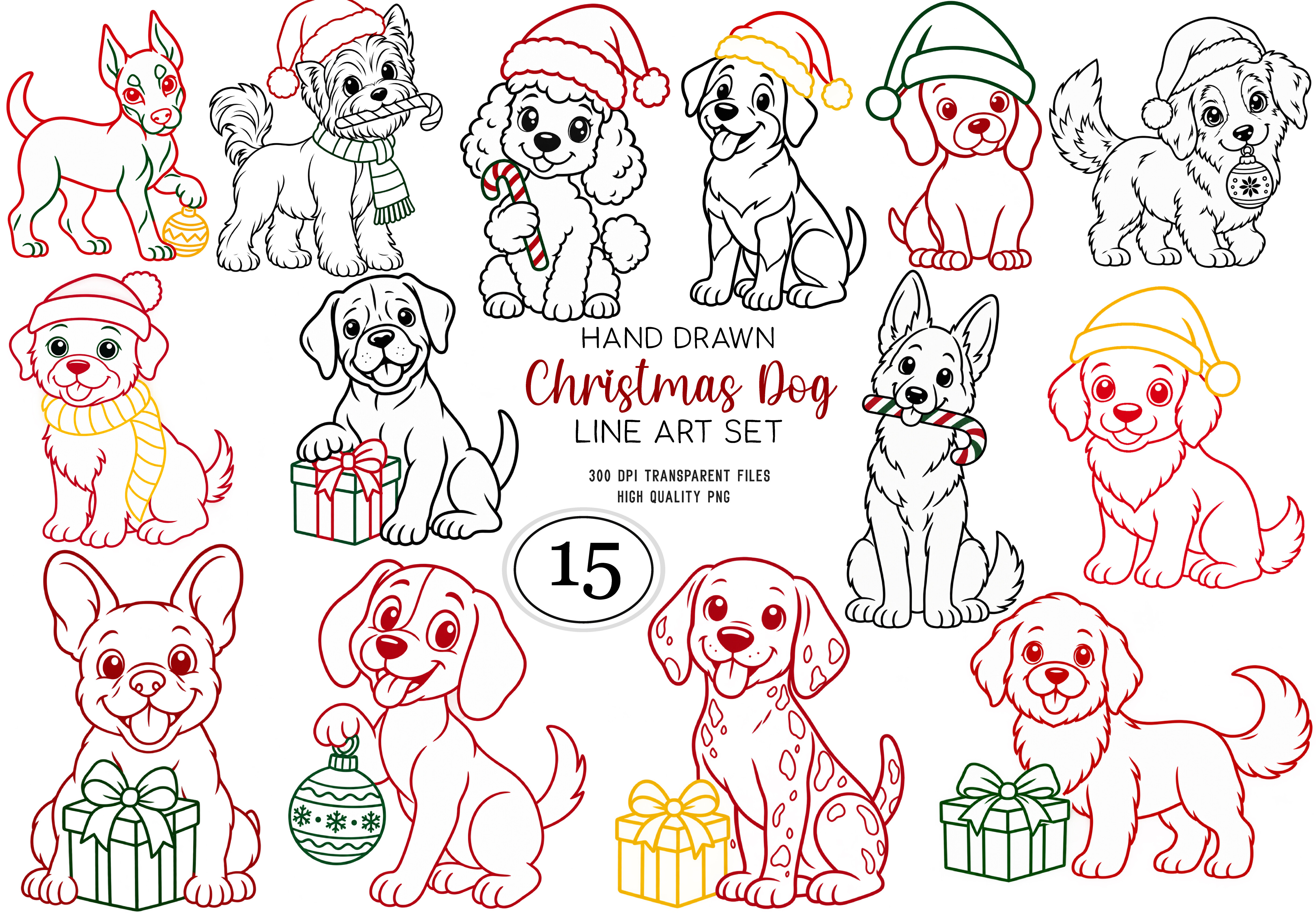 Hand Drawn Lettering Signage Hand Drawn Christmas Dog Line Art Set Graphic by Svg Box · Creative Fabrica