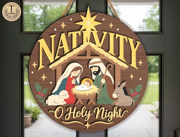 Nativity Christmas Door Hanger SVG (Design 2) laser cut file