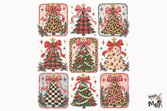 Retro Christmas Trees Bundle PNG