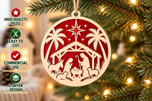 Round Nativity Christmas Ornament SVG laser cut file