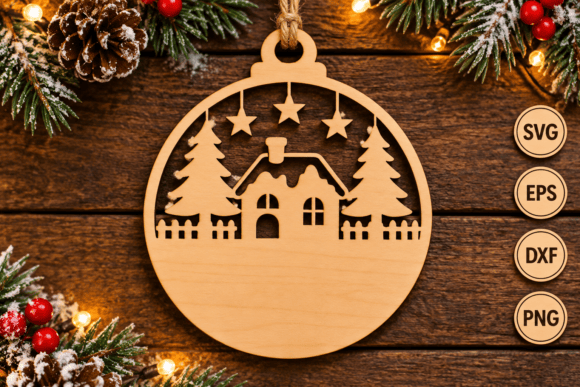 Rustic Laser-Cut Christmas Ornament Svg laser cut file