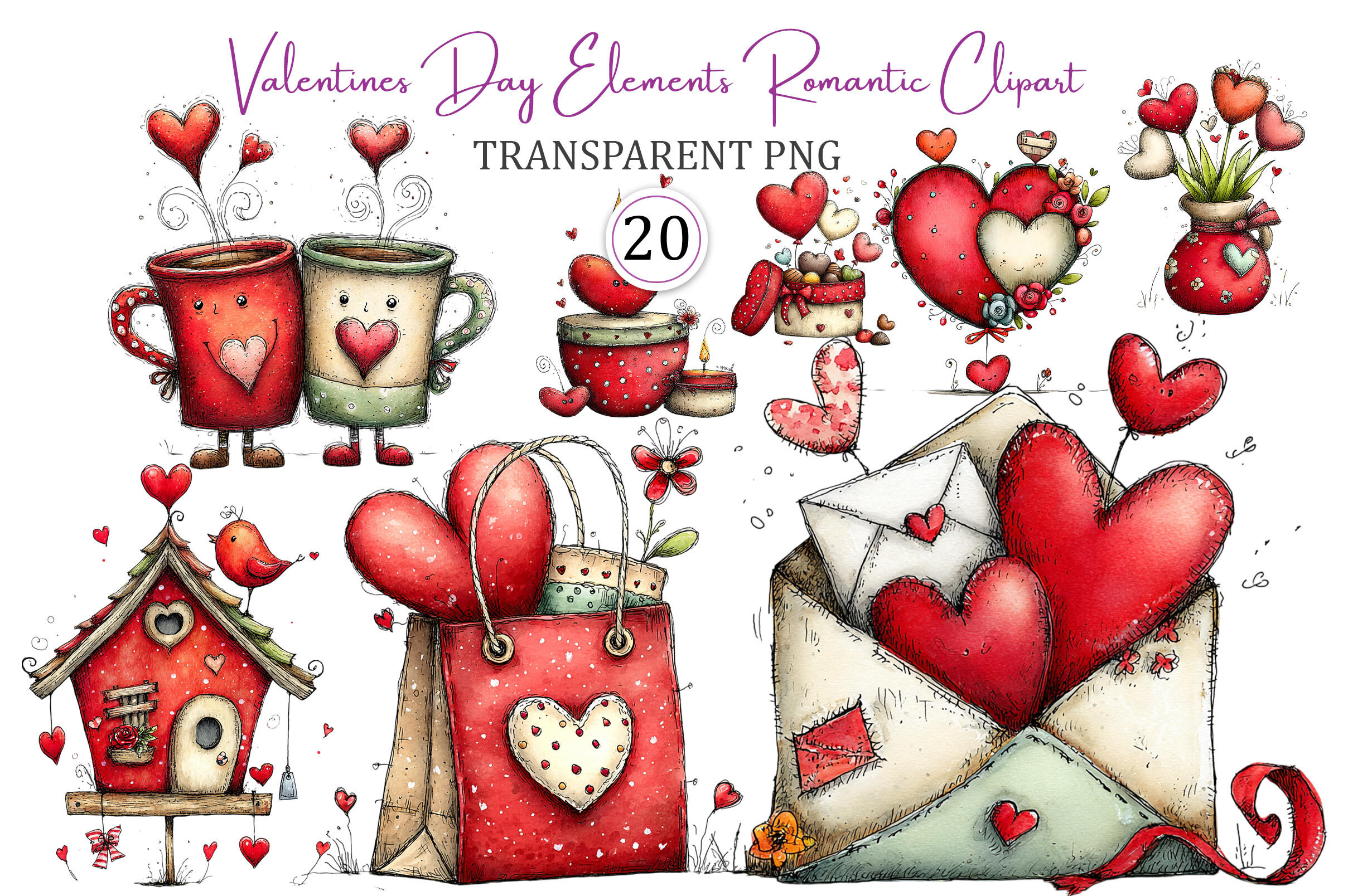 Valentines Day Elements Romantic Clipart Graphic by KDP TEMPLATES ART ...