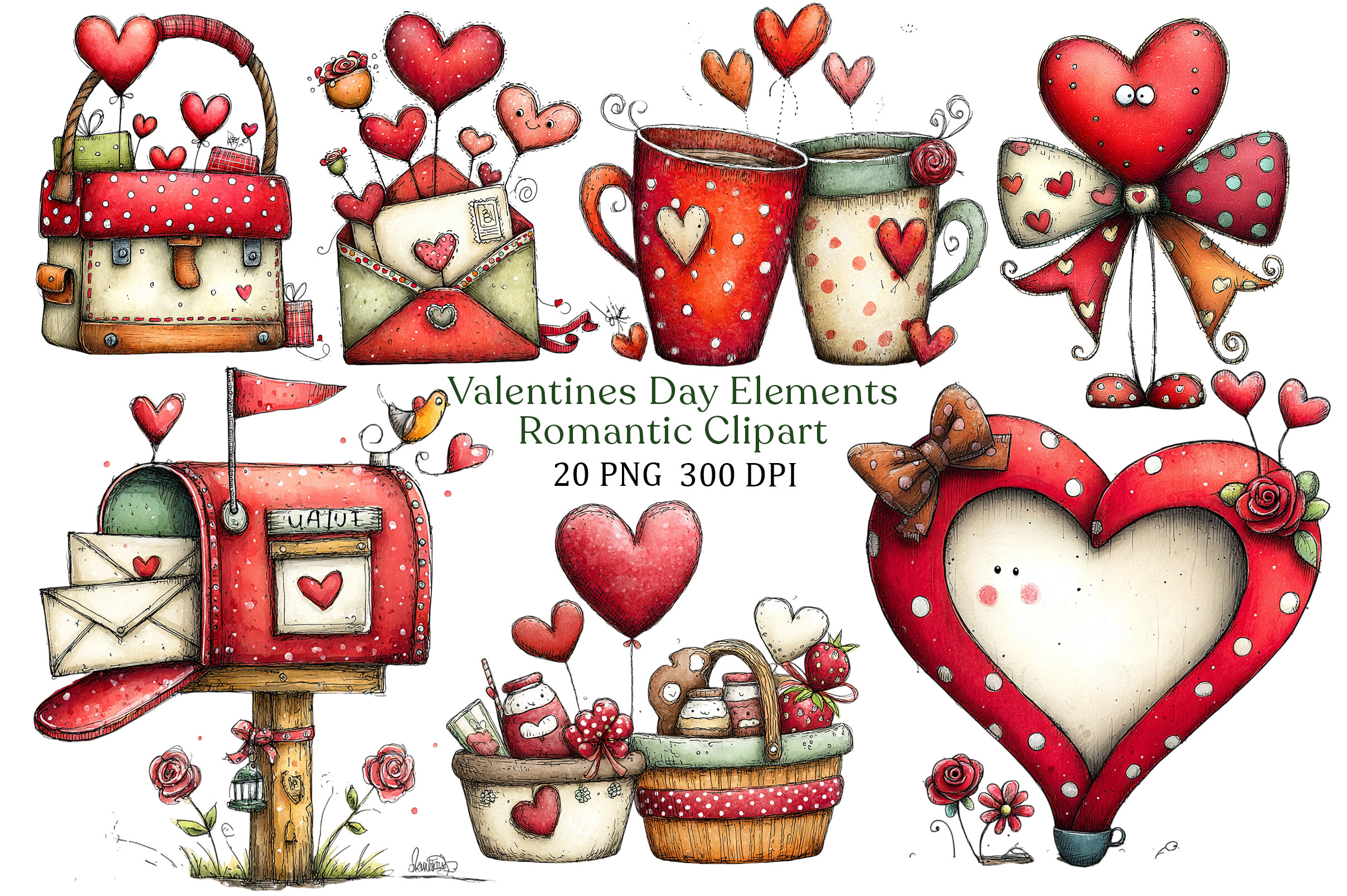 Valentines Day Elements Romantic Clipart Graphic by PLAY ZONE ...