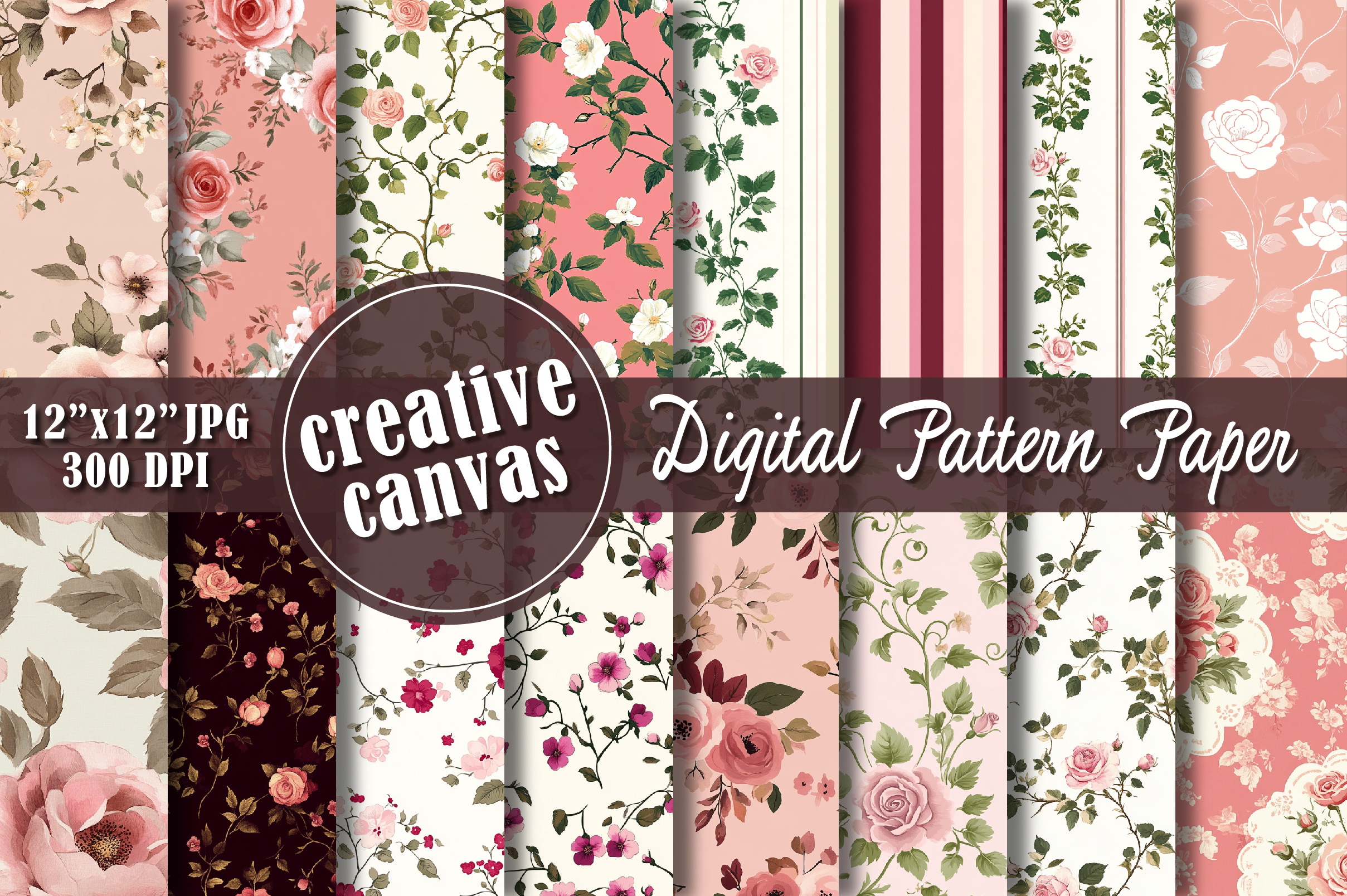 Retro Pink Writing Vintage Pink Rose Digital Paper Graphic by Creative Canvas · Creative ...