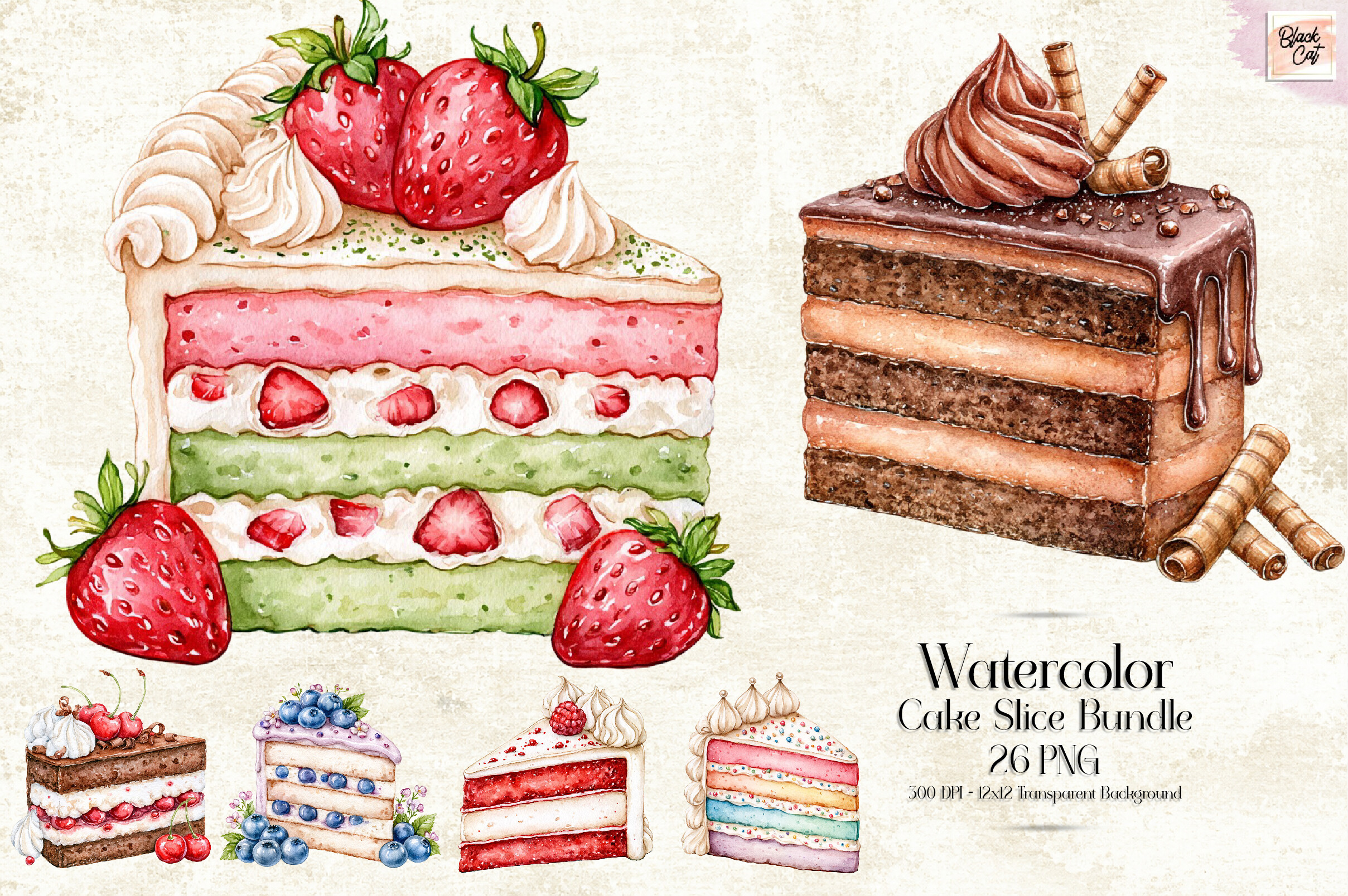 Creative Lettering For Cake Watercolor Cake Slice PNG Bundle Graphic by Black Cat · Creative Fabrica