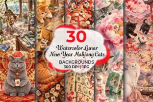 Watercolor Window Spring Background Watercolor Lunar New Year Mahjong Cats Graphic by Redsky Cat · Creative ...