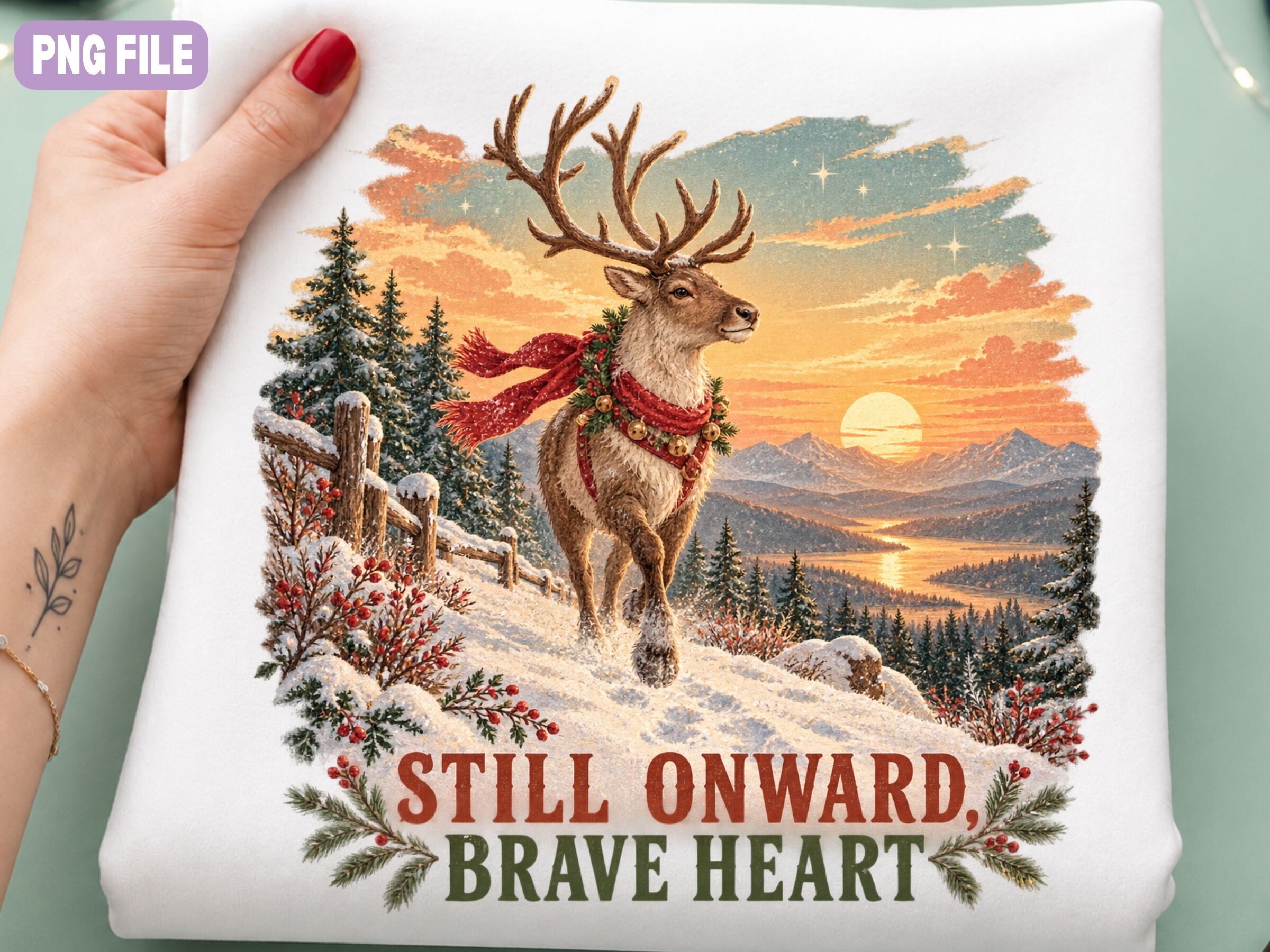 Winter Reindeer PNG, Sunset Deer Sublima Graphic by Craft Palette ...