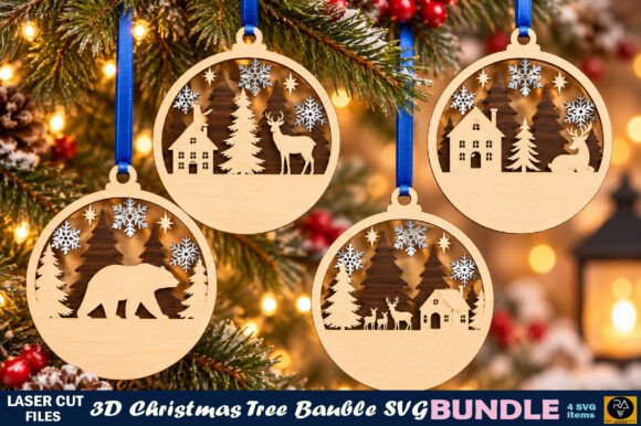 3D Christmas Tree Bauble SVG Bundle laser cut file