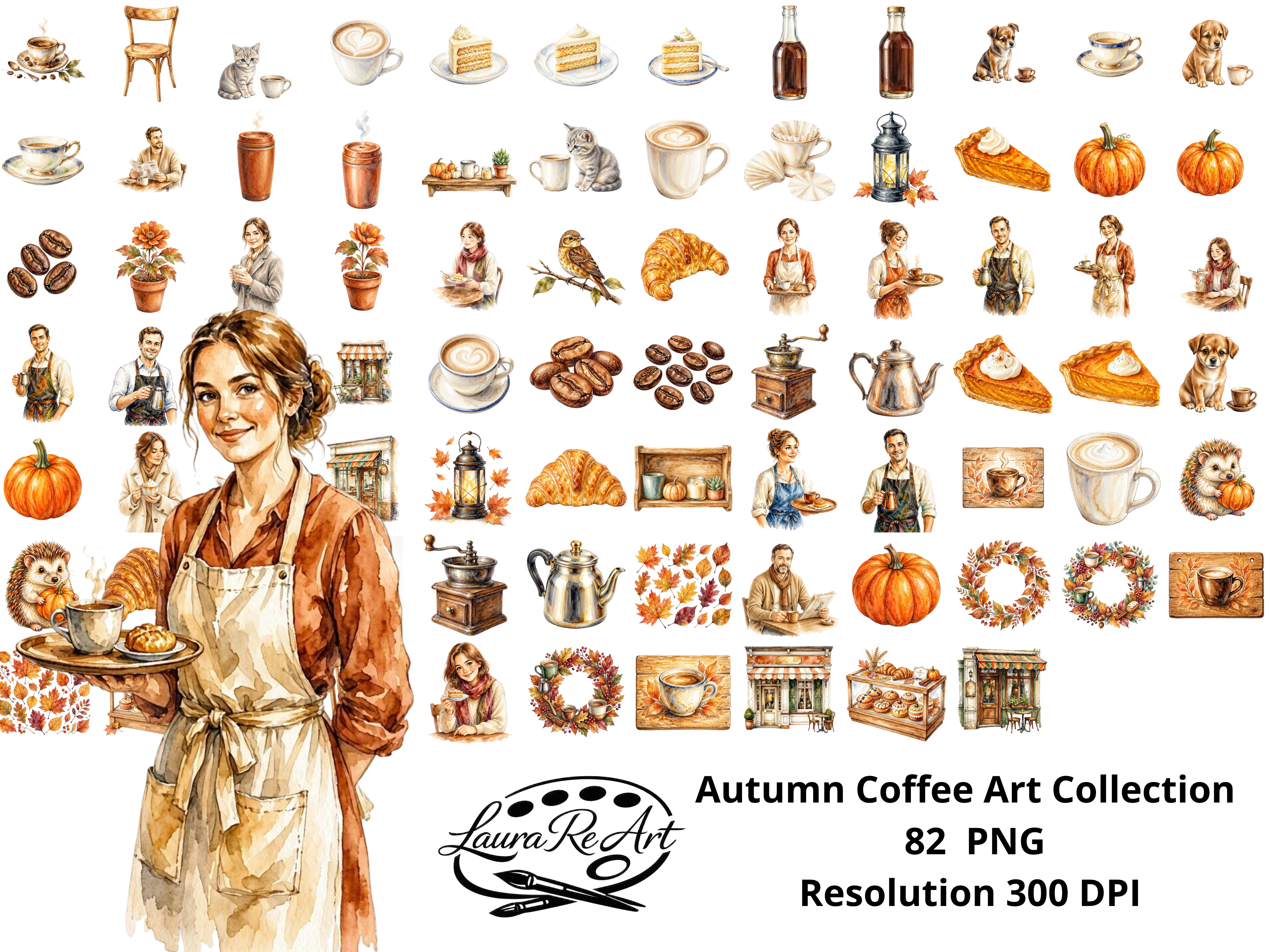 Autumn Coffee Art Collection Graphic by Laura Re ART · Creative Fabrica