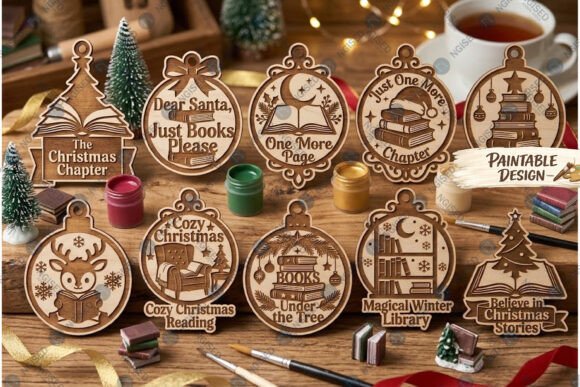 Book Lover Christmas Ornament SVG Bundle (Design 2) laser cut file