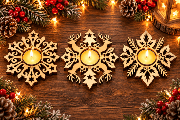 Christmas Candle Holder Laser Cut Bundle (Design 2) laser cut file