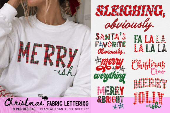 Christmas Fabric Lettering PNG Bundle