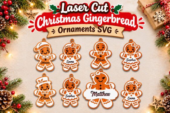 Christmas Gingerbread Ornaments SVG (Design 1) laser cut file