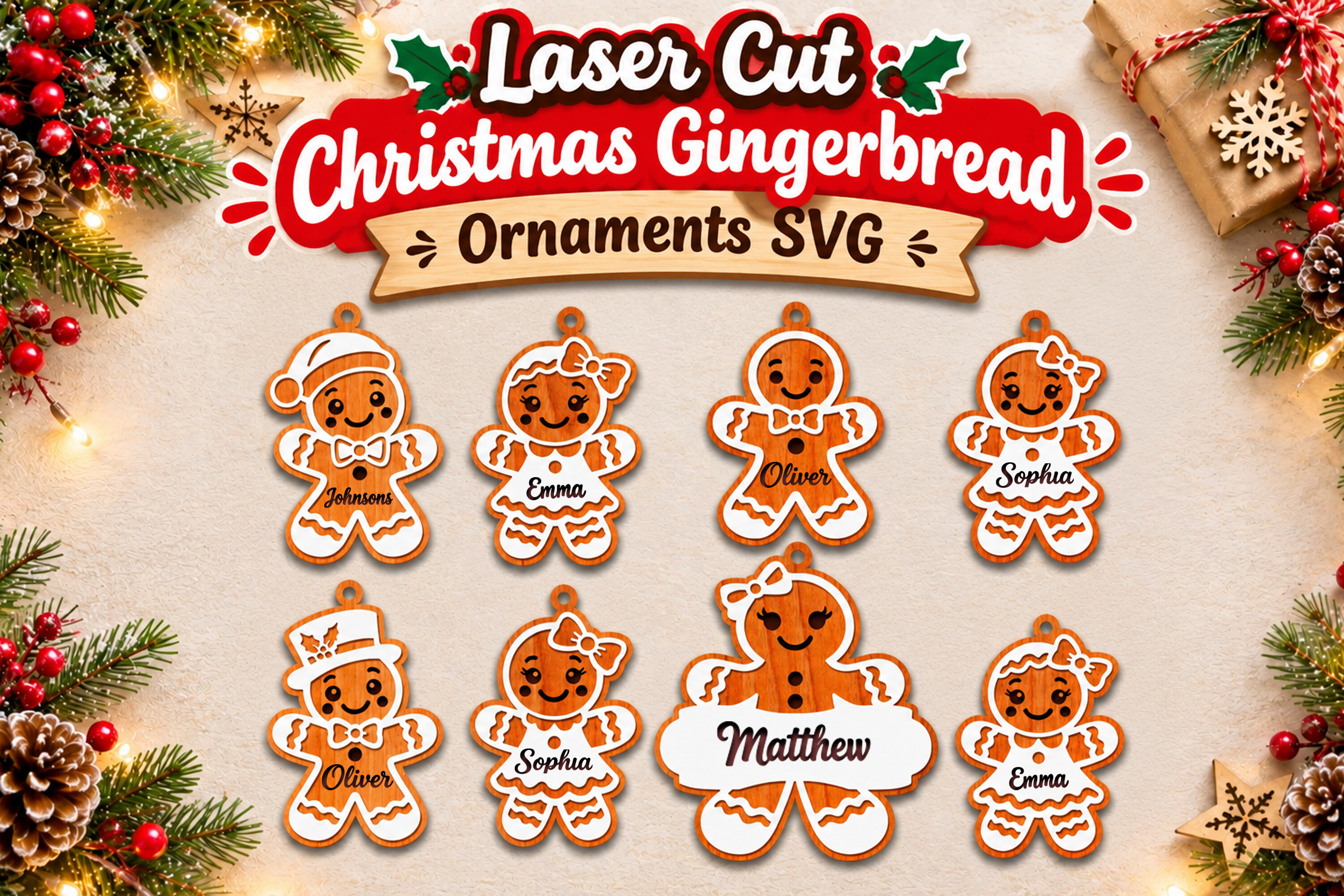 Christmas Gingerbread Ornaments SVG · Creative Fabrica