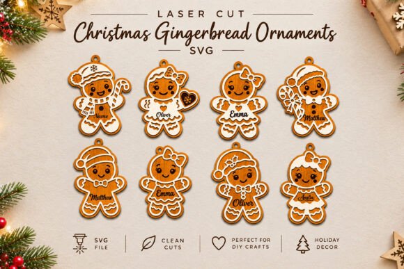 Christmas Gingerbread Ornaments SVG (Design 2) laser cut file