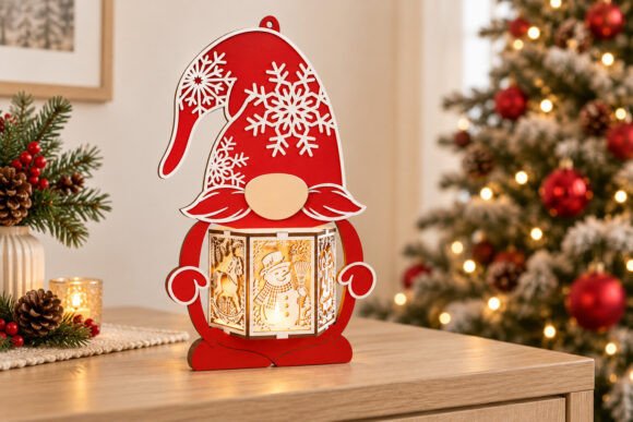 Christmas Gnome Lantern Laser Cut SVG laser cut file